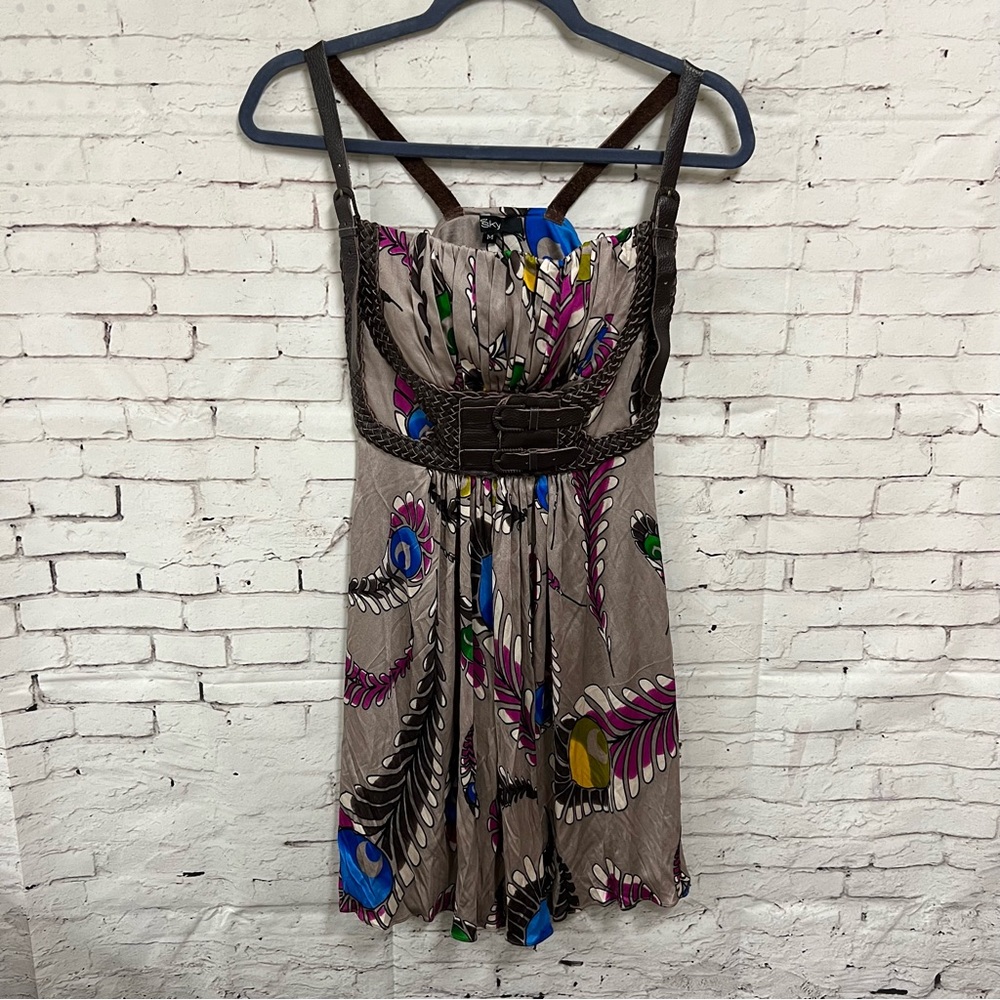 NWT Sky Medium Silk Leather Gladiator Empire Waist Dress Y2K Fairy Goblin Forest